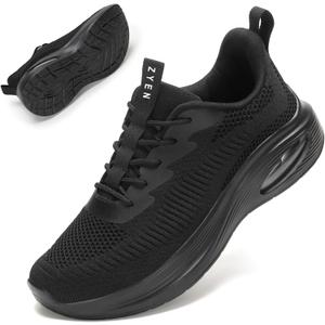 ZYEN Wide Toe Box Shoes Women Air Cushion Road Running Shoes Extra Wide Width Sneakers Arch Support Gym Athletic Tennis Sneakers Lightweight Breathable Walking Shoes (9-9.5 Wide, Full Black)
