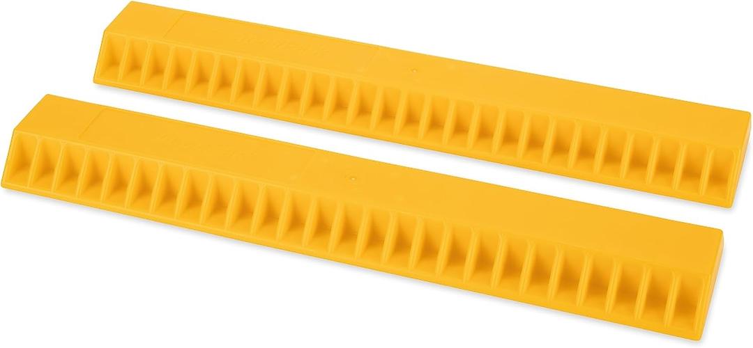 Camco AccuPark Vehicle Parking Aid | Features Heavy Duty High Visible Resin Design | Easy Peel & Stick Installation | Measures 18-1/16" x 3-5/8" x 1-3/8" | 2-Pack (44441)