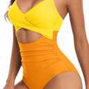 Eomenie Women's One Piece Swimsuits Tummy Control Cutout High Waisted Bathing Suit Wrap Tie Back 1 Piece Swimsuit (Orange, M)