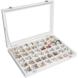 Jewelry Tray Organizer Box 48 Grid Jewelry Display Organizer Box with Transparent Lid Rings Earrings Necklaces Pendants Display Box Suitable for Women and Girls (48 Grid, White)
