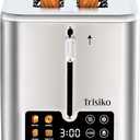 Trisiko® Touch Screen Toaster 2 Slice, Stainless Steel Smart Toaster with Digital Timer, 1.38" Extra-Wide Slots for Bread& Bagel, with Reheat, Defrost, Cancel, +15s Boost, Great for Home, Office, Dorm