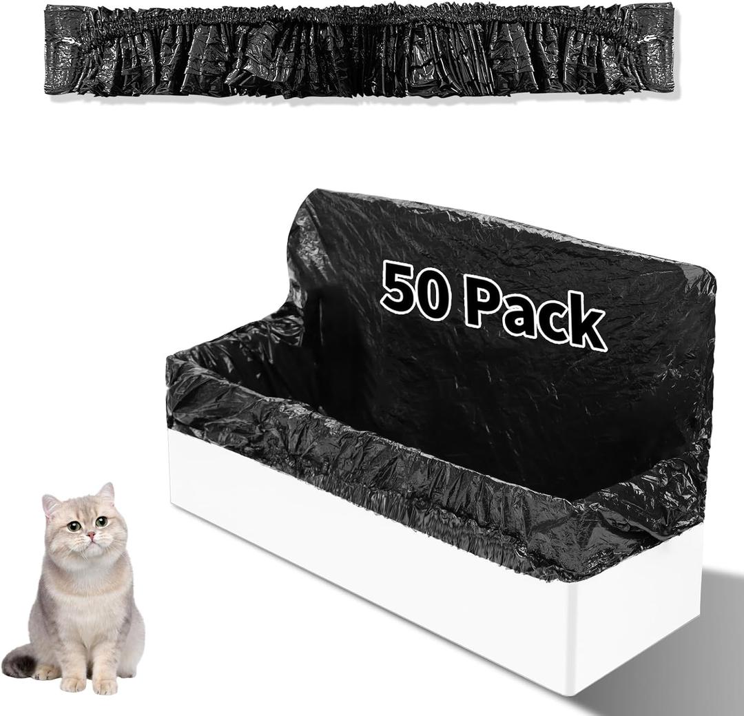 Trash Bags Compatible with Popur X5 Litter Box - with Elastic Band, Thickened Design for Popur X5 Self-Cleaning Cat Litter Box/Home Trash Bags -Black (50 Pcs)