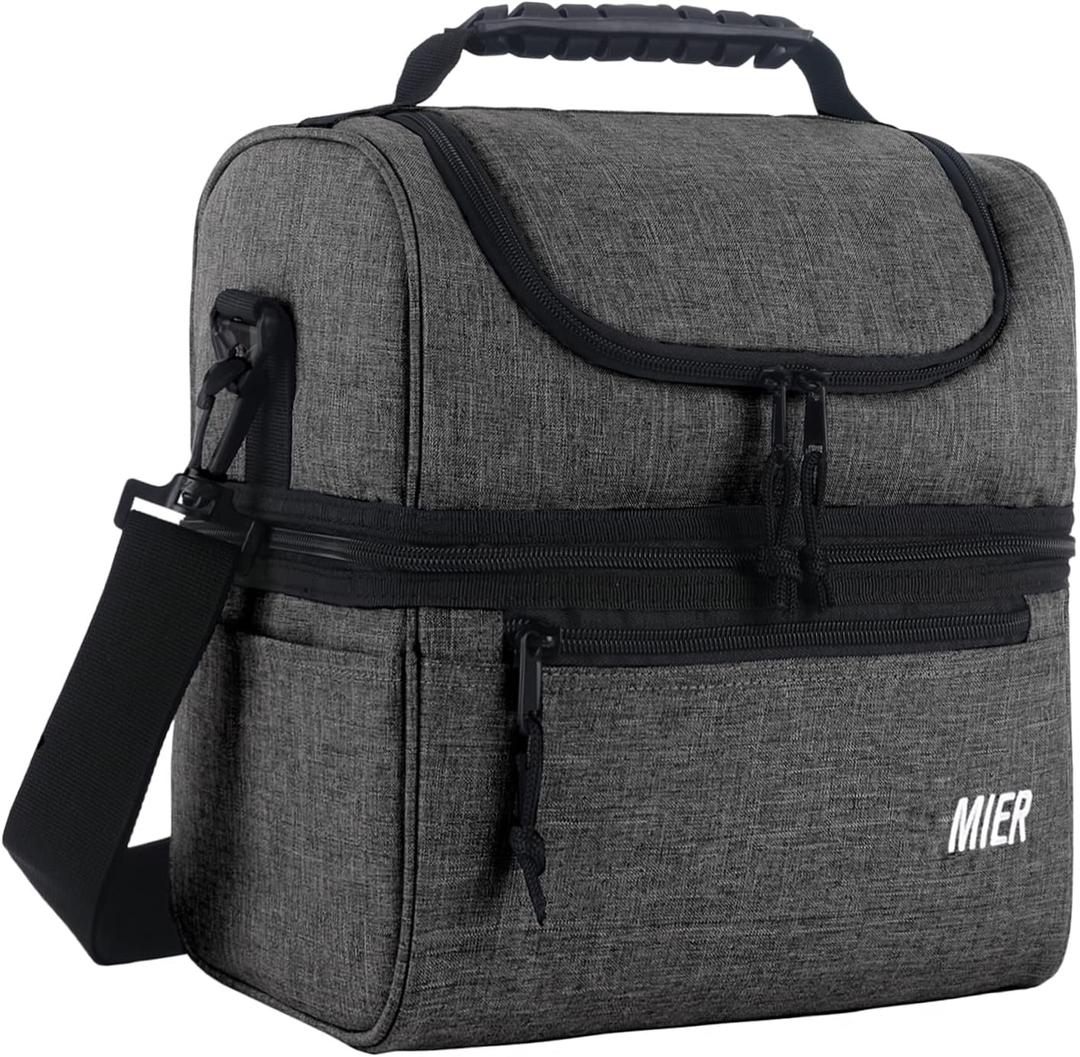 MIER 2 Compartment Lunch Bag for Men Women, Leakproof Insulated Cooler Bag for Work, Grey, Medium (Gray)