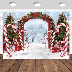 Tcoyodw Merry Christmas Cane Candy Backdrop 7x5ft Winter Snow Scene Xmas Tree Photography Background New Year Eve Party Decoration Holiday Christmas Party Photo Studio Props
