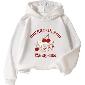 RoseSeek Girl's Graphic Long Sleeve Hooded Sweatshirt Cute Cartoon Print Pullover Hoodies Pullovers Casual Tops White and Red 11 Years