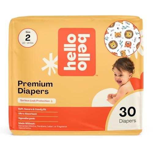 Hello Bello Diapers, Size 2 (10-16 lbs) Wild Cats, 30 Count of Premium Disposable Baby Diapers, Hypoallergenic with Soft, Cloth-Like Feel