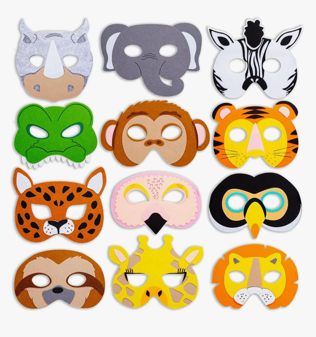 BLUE PANDA 12 Pack Felt Animal Masks for Kids, Jungle Safari Party Favors for Birthday (7x7.2 in)