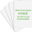 TFCaryi 4 Pack Foam Board 24"x36", 0.23 Inch Thickness Poster Board, Double-Sided Acid-Free Foam Core Board, Large Lightweight Polystyrene Board for Painting, Display, Craft & School Projects, White