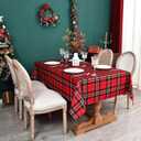 Tartan Waterproof Christmas Plaid Tablecloth Fabric - Red Oblong 52x70 Inch Classic Buffalo Tartan Festive Table Cloth for Indoor Use - New Year Tabletop Cover for Dinner, BBQs, and Parties