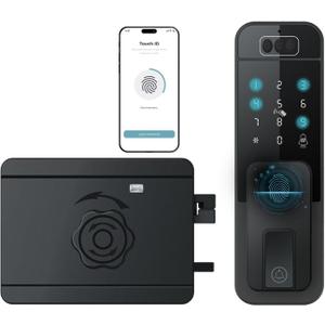 Smart Latch Door Lock with Face Recognition & Doorbell, 7-in-1 Keyless Entry, Palm Vein, Fingerprint, Password, IC Card, Key, Tuya App Control, Auto-Lock, Touchscreen Keypad, Black