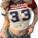 RoseSeek Women's Retro Jersey Shirts Number Graphic Short Sleeve Crop Tops Crewneck Tight T Shirt Streetwear L