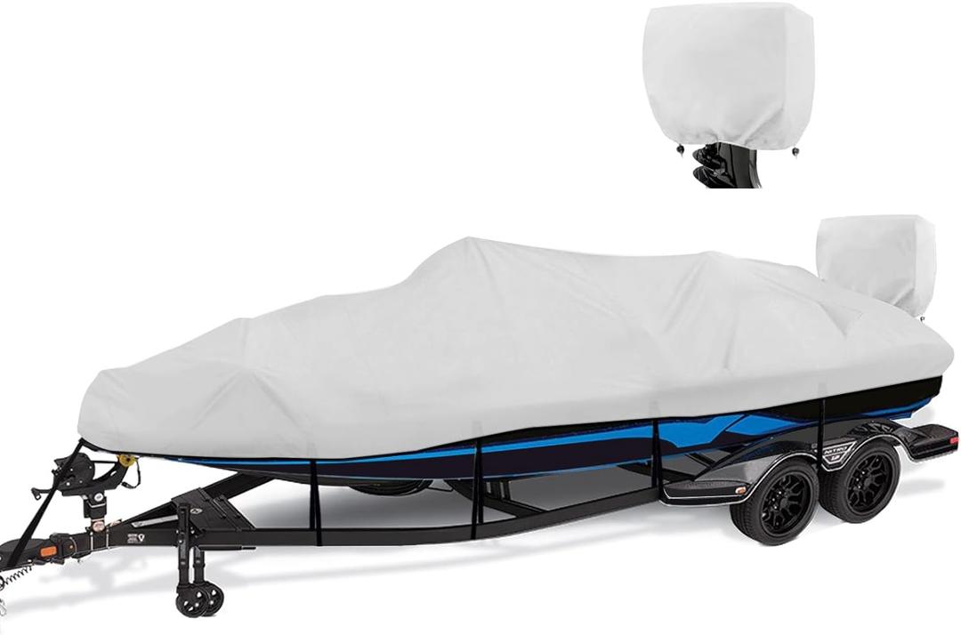 1200D Waterproof Boat Cover - Fits 20' to 22' ft Bass, V-Hull, Tri-Hull, Fish & Ski, Runabout Bowrider Boats - Heavy Duty Canvas Gray