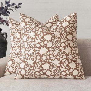 Foindtower Set of 2 Decorative Neutral Floral Throw Pillow Covers Accent Farmhouse Cushion Covers Boho Pillowcase for Couch Sofa Bedroom Living Room Home Decor,2222 Inch, Light Orange Brown (Almond)
