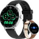 Smart Watches for Men/Women,1.27" HD Fitness Watch Answer/Make Call, Heart Rate/Sleep/SpO2Round Smart Watch for iPhone/Samsung/Android,IP68 Waterproof110+ Sport Mode-Black(2 Bands)