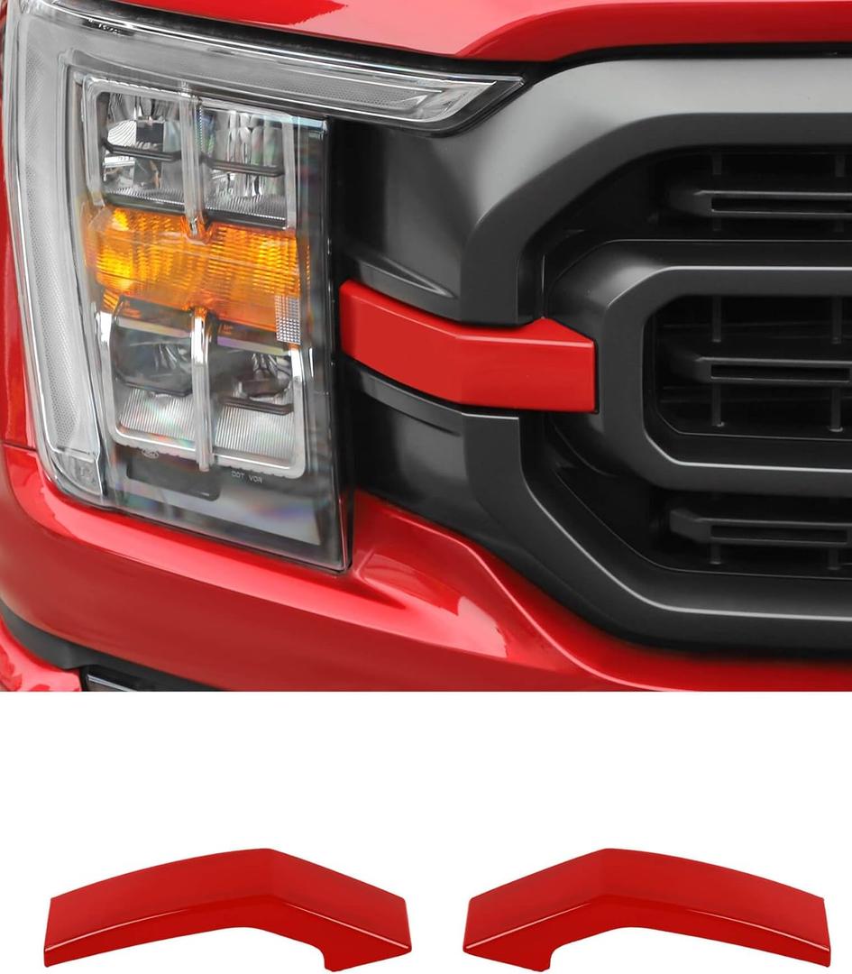 Savadicar 2-Piece Red Grille Side Trim Cover for 2021-Present Ford F150, Grille Extensions Overlay Accent, Exterior Styling Upgrade Accessories