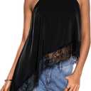 Milumia Women's Halter Neck Sleeveless Top Lace Asymmetrical Hem Summer Going Out Tank Tops Black Medium