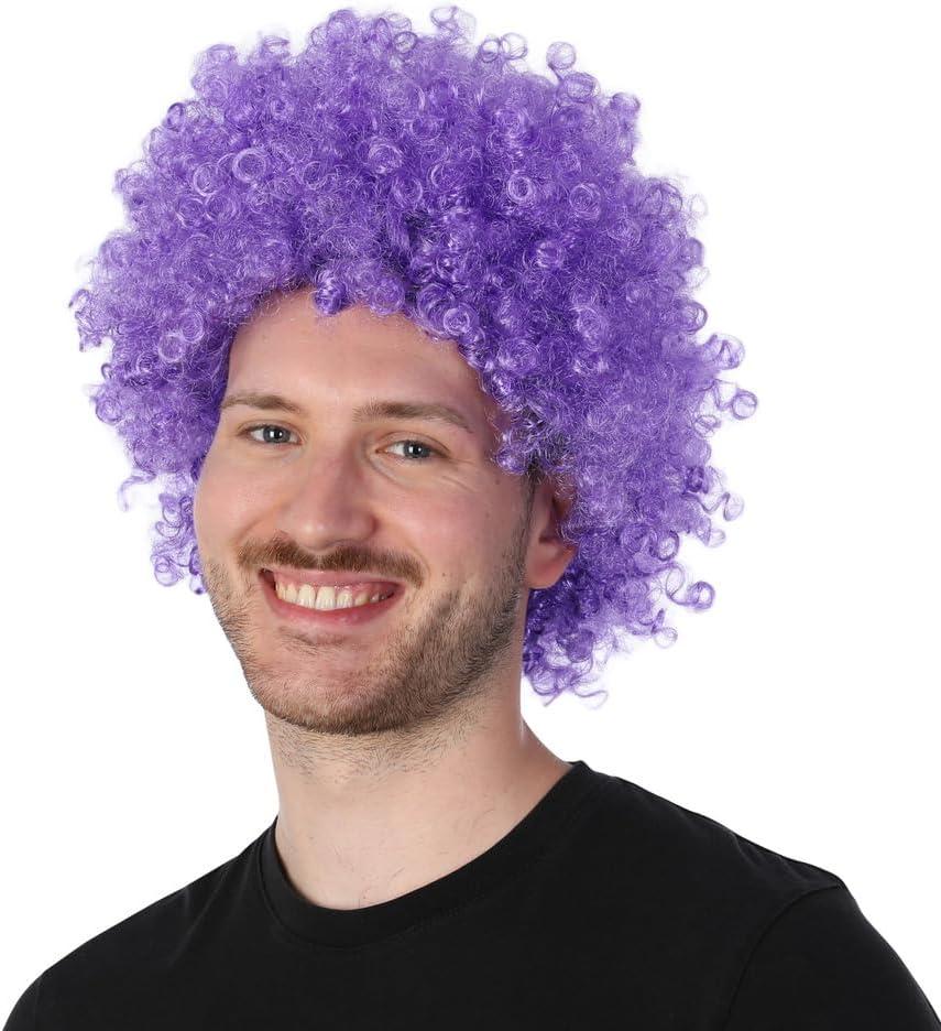 Afro Wig 70s Afro Kinky Curly Wigs Natural Looking Bouncy Huge Fluffy Puff Wig Synthetic Hair for Daily Cosplay and Party (Purple) (10 Inch)