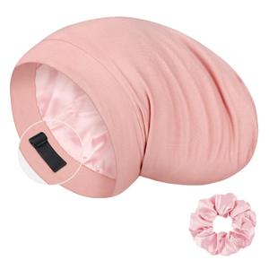 LULUSILK Mulberry Silk Bonnet for Sleeping Women, Real Silk Sleep Cap for Curly Hair and Braids, Pure Head Wrap with Scrunchies, Pink