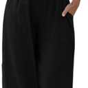 Faleave Women's Cotton Linen Summer Palazzo Pants Flowy Wide Leg Beach Trousers with Pockets (X-Large, Black)