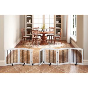 Freestanding Pet Gates with Walk Through Door, Dog Indoor Fence, Dog Gate for The House, Stairs, Extra Wide Dog Gate, Support Feet Included, 120 inch Wide, 6 Panels 24" Tall, White & Black
