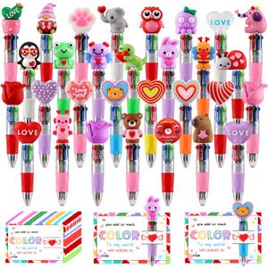 CZWZ 30Pcs Mini Multicolor Pen in One 4-in-1 Cute Pens Bulk, Ballpoint Pens for Birthdays and Parties, Fun Pens Gifts Assorted Ink Kawaii Pen(Valentine)