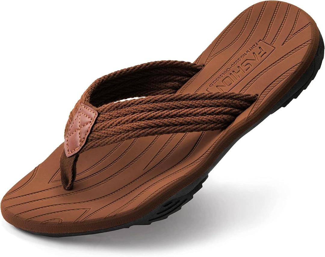 BEMGNAR Men's Flip Flops,Comfort Thong Sandals with Arch Support,Quick-Dry Non-Slip sliders for Outdoor Summer Beach (8, Brown)