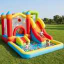 Bounce House with Ball Pit,7-in-1 Inflatable Bouncy Castle with Blower,Climbing Wall,Slide and Basketball Hoop for Backyard,Jump House Playground for Kids Toddlers Ages 3-10 Indoor Outdoor Use, 150"D x103"W x 85"H