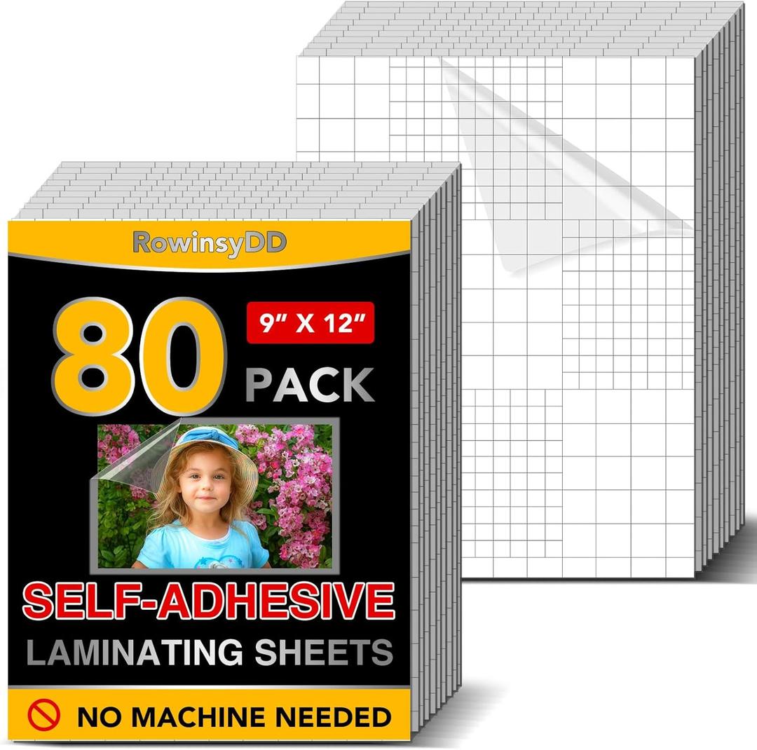 80 PCS Self-Adhesive Laminating Sheets, 9 x 12 Inches Clear Laminating Sheets No Machine Needed Self Sealing Laminate Sheets