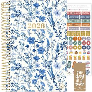 bloom daily planners 2026 Planner (January - December) Calendar Year Organizer - 5.5 x 8.25 - Weekly & Monthly Agenda Book with Stickers & Bookmark - Blue & White Floral