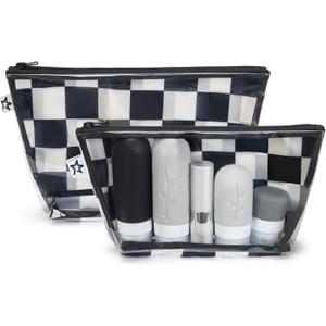 Tiny Twinkle Diaper Bag Organizing Pouches | 2 Pack Mess-Proof Travel Organizer Bags with Structured Bottom & Clear Front | TSA Approved Toiletry Bag Set for Baby and Mom Essentials (Black Checkers)
