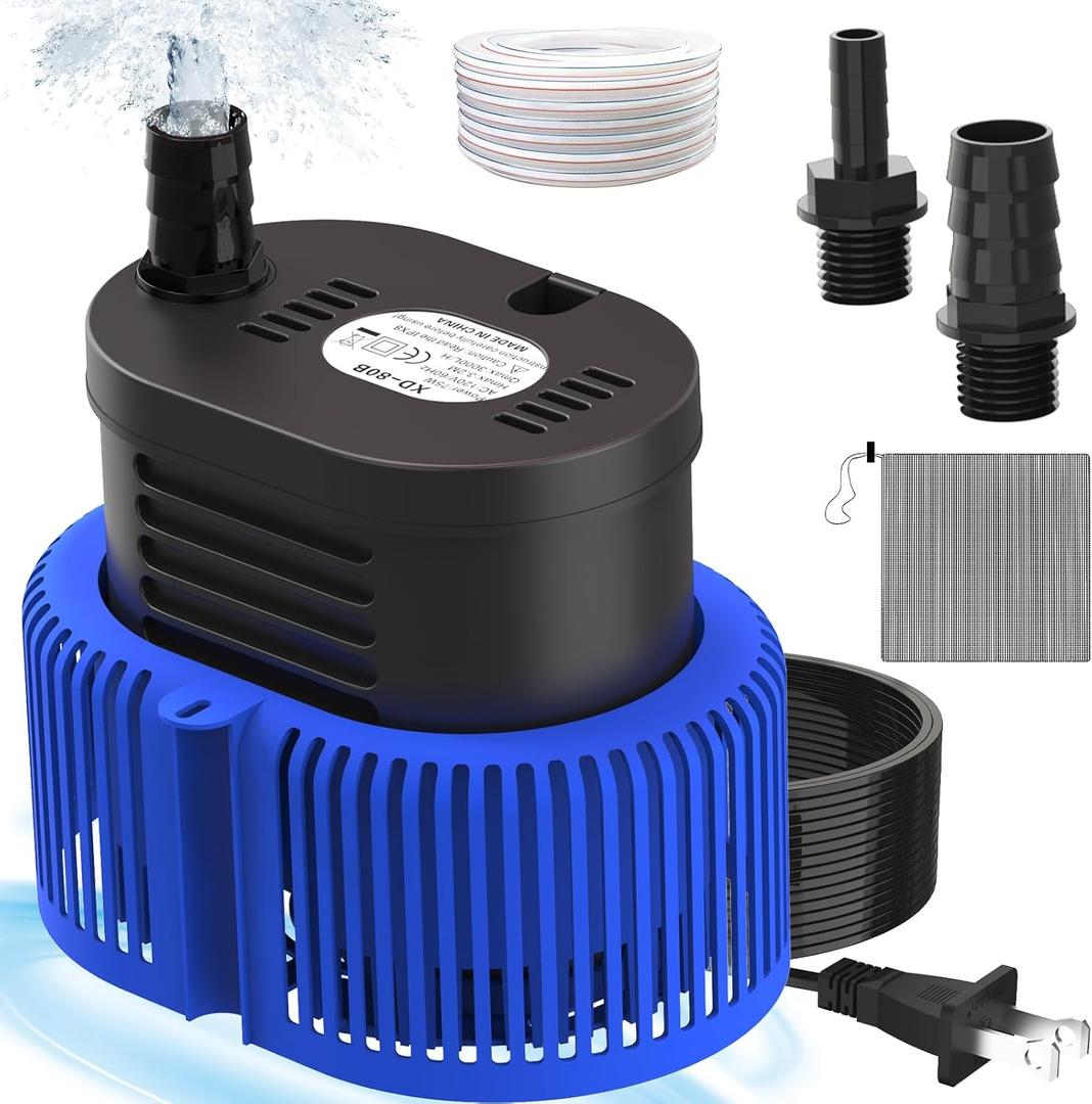 Pool Cover Pump above Ground, Submersible Water Sump Pump Swimming Water Removal Pumps,Submersible Pump for Pool Draining,Pool Pump 16FT Drainage Hose,25 FT Extra Long Power Cord, 850 GPH,4 Adapters