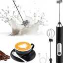 Milk Frother Handheld, Rechargeable Coffee Frother Wand with 2 Stainless Whisks 3 Speeds, Drink Mixer, Electric Foam Maker, Hand Mixer for Lattes, Cappuccino, Matcha, Egg, Black
