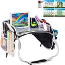 Kids Travel Tray Car Seat - Lap Desk for Toddler Road Trips Airplane Activity Table with Pockets Tablet Holder Essential Accessories