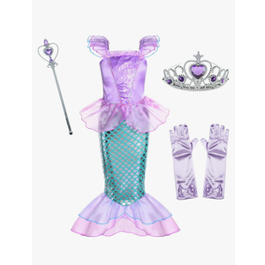 Little Girls Mermaid Princess Costume for Girls Dress Up Party with Gloves,Crown Mace 3-10 Years Little Girls Mermaid Princess Costume for Girls Dress Up Party with Gloves,Crown Mace 3-10 Years