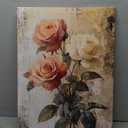 Abstract Flower Canvas Poster Wall Art Vintage French Country Plant Picture Print Classical Dark Pink Roses Painting Wall Decor for Modern Home Bedroom Women Room Stretched and Framed [18''Wx24''H]