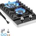 Amzgachfktch Gas Cooktop 2 Burner Propane Cooktop, 12 Inch Gas Stove Top with Thermocouple Protection, LPG/NG Dual Fuel Built-in Tempered Glass Stove for Apartment, Indoor, RV