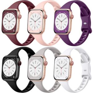 Lerobo 4 Pack Compatible with Apple Watch Band 44mm 45mm 42mm 49mm iWatch Bands for Women Men, Slim Thin Narrow Replacement Strap Silicone Sport Bands for Apple Watch Series 8 7 6 5 4 3 2 1 SE Ultra (Black/ Sand Pink/ Dark Purple/ Light Gray/ White)