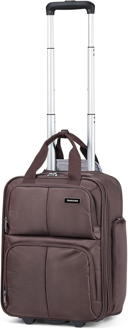 Hanke 16 Inch Underseat Carry On Luggage With Wheels, Small Rolling Suitcase Lightweight Under Seat Carry On Bag, Airline Approved Personal Item Overnight Softside Travel Luggage Bag,Coffee