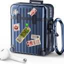 KOREDA Compatible with AirPods Case Cover, Funny Suitcase Design Case for Airpods 2nd Generation/1st Generation, Cute Fashion Protective Hard Case for Women Men with Keychain (Blue)