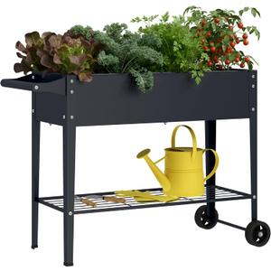 Elevate 32" Tall Raised Garden Bed with Wheel,Planter Box for Backyard,Outdoor Garden, Patio, Balcony, 400lb Capacity,Grey