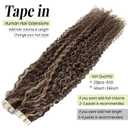 Tape in Hair Extensions 20 Pieces 50g 22 Inch Jerry Curly Human Hair Brown to Caramel Blonde Highlights Double Sided Tape ins
