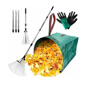 Leaf Rake for Lawns with 53 Gallon Dustpan-Type Leaf Bags,Heavy Duty Metal Garden Yard Rake Long Handle with Expandable Head 7-14" for Gardening Outdoor Camping Shrub Grass Bush Weed