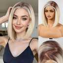 HAIRCUBE 13x6 HD Synthetic Lace Front Wig, 10 Inch Ombre Blonde Hightlight Bob Wig Natural Density Hairline Straight Glueless Wig for Women Daily Use