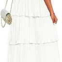 Pinup Fashion Women's 2024 Summer One Shoulder Sleeveless Dress Knot Pleated Ruffle Tiered Layered Chiffon Flowy Midi Dresses (Medium, White)