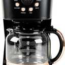 HADEN Coffee Machine, 12 Cup Programmable Drip Coffee Maker with Auto Shut-Off Function and Reusable Washable Water Filter, Black & Copper