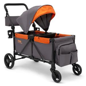 Jeep Sport All-Terrain Stroller Wagon by Delta Children - Includes Canopy, Parent Organizer, Adjustable Handlebar, Snack Tray & Cup Holders, Grey/Bonfire Jeep Sport All-Terrain Stroller Wagon by Delta Children - Includes Canopy, Parent Organizer, Adjustable Handlebar, Snack Tray & Cup Holders, Grey/Bonfire