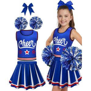 JenPen Cheerleader Costume for Girl, Cute Cheerleading Outfit Cheer Leader Dress for Halloween Cheerleader Gifts (7-9 Year, Blue)