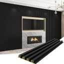 8-Pack WPC Wall Panels 108’’ x 6.1’’ 3D Slat Wall Panel Acoustic Wall Paneling for Interior Wall Decor TV Background Kitchen Bedroom Black