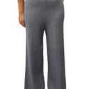 Women's Knit Wide Leg Pants, Cable Pattern, Elastic Waist, Grey, One Size