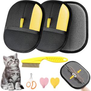 3 x Pet Hair Removal Glove - 2025 Upgraded Electrostatic Pet Hair Remover, Cat & Dog Hair Remover Tool for Couch, Furniture, Carpet, Car Seat, Clothing, Reusable Double Sided Cat Grooming Gloves (2pcs)